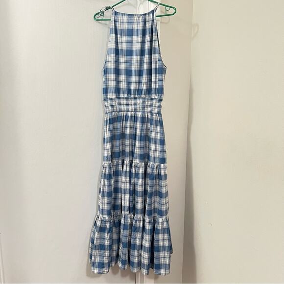 Ralph Lauren Plaid Tiered Cotton Halter Maxi Dress Size 10 - Picture 8 of 16